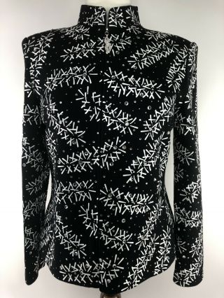 Vintage St John Evening By Marie Gray Black Rhinestone Cardigan Sweater Size 8