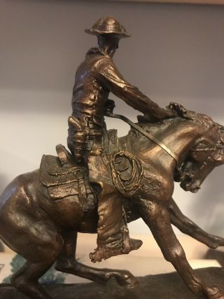Vintage Authentic Frederic Remington Bronze Cowboy Statue 20x15 Inches. 5