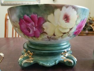 Vintage Hand Painted Punchbowl set with 6 Cups.  Gilded edges.  Gorgeous detail 2