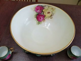 Vintage Hand Painted Punchbowl set with 6 Cups.  Gilded edges.  Gorgeous detail 4