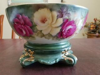 Vintage Hand Painted Punchbowl set with 6 Cups.  Gilded edges.  Gorgeous detail 8