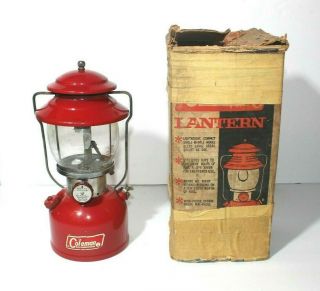 Vintage 1966 Coleman 200a Red Single Mantle Lantern With Pyrex Globe