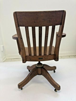 Vintage WOOD BANKER CHAIR antique office industrial swivel arm lawyer desk sikes 3