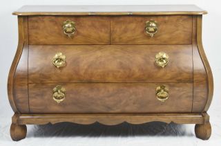 Baker Burl Walnut Bombe Chest Of Drawers Hollywood Recency Style