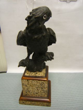 Antique Cast Bronze Parrot on Marble Base 16 3/4 