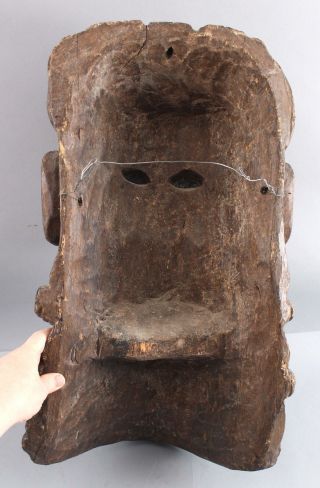 Huge Antique Carved Wood Spanish Colonial Folk Art El Barbn Mask Glass Eyes 9