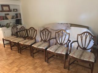 Set Of 6 Vintage Shield Back Mahogany Dining Chairs