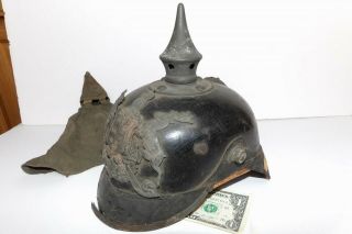 WW1 Imperial GERMAN PICKELHAUBE Helmet w/ RARE Camouflage CLOTH COVER 2