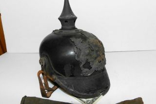 WW1 Imperial GERMAN PICKELHAUBE Helmet w/ RARE Camouflage CLOTH COVER 5