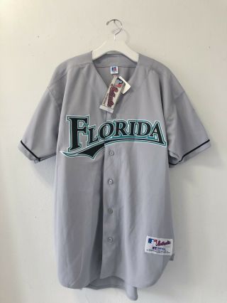 Sz.  44 Vtg 90s Russell Athletic Authentic Florida Marlins Grey Sewn Jersey Rare