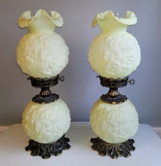 Vintage Sherbet Green Fenton Poppy 23” Gwtw Table Lamps (buy One Or Both)