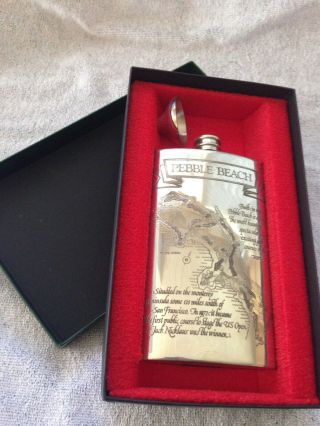 Vintage Pewter Hip Flask,  Pebble Beach Us Open And Funnel