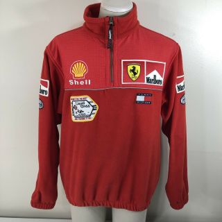 Vtg 90s Tommy Hilfiger Ferrari Racing 1/4 Zip Fleece Red Rare Flag Marlboro Car