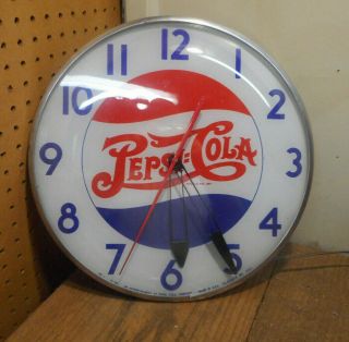 Vintage Pepsi - Cola Round Bubble Light Up Wall Clock Telechron Advertising Sign