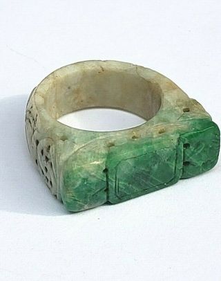 Awesome Antique All Hand Carve Natural Chinese Jade (jadeite) Ring Not Dyed
