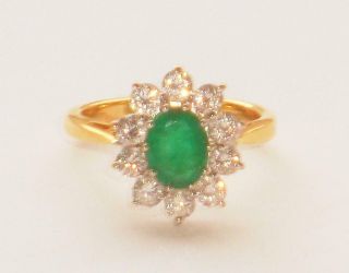 Stunning Exceptional Antique Vintage Large Emerald & 1ct Diamond 18ct Gold Ring