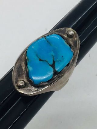 Vintage Navajo Native American Chunky Sterling Silver Turquoise Ring Size 10.  5