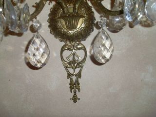 Vintage Antique PAIR Spanish Brass Wall Sconces Crystal Prisms Crystal 4