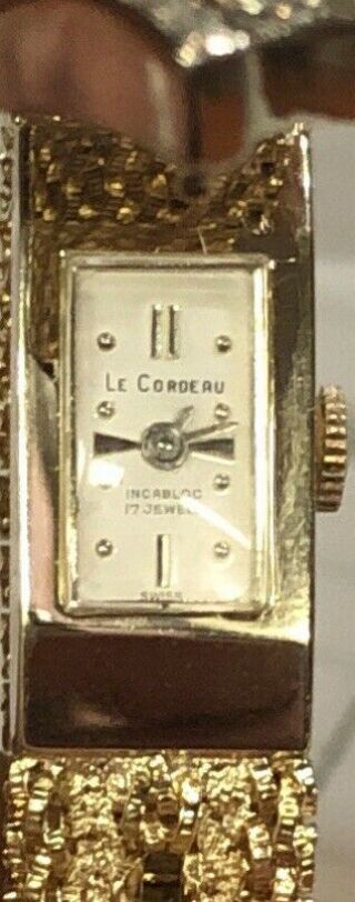 Vintage 14k Yellow Gold With 10 Diamonds Ladies Le Cordeau Swiss Locket Watch