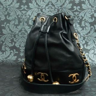 Rise - On Vintage Chanel Triple Coco Black Lamb Skin Drawstring Shoulder Bag 2153