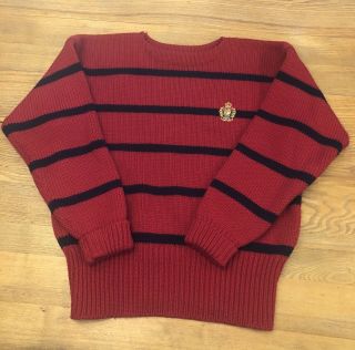 Vintage Men’s Polo Ralph Lauren Wool Striped Sweater With Crest