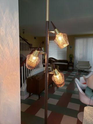 Mid Century Modern Pole Floor Lamp Vintage Eames Era Retro Teak 1960 