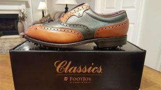 Vintage Footjoy Classics Mens Golf Shoes 51441 Tan/green 8.  5d Made In Usa