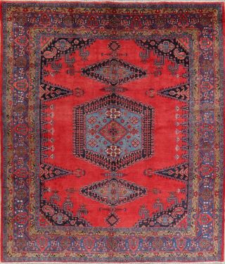 Vintage Geometric Tribal 10x14 Viss Large Area Rug Hand - Knotted Oriental Carpet