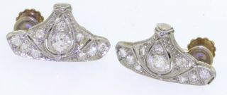 Antique Platinum 1.  28CT VS1/G diamond screw back earrings 3
