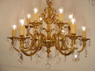 Brass Crystal Chandelier Old Fixtures Ceiling Lamp 10 Light Gold Bronze Antique