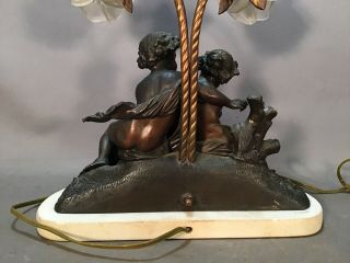 Antique ART NOUVEAU BRONZED CHERUB Figural PUTTI STATUE Glass FLOWER Shade LAMP 6