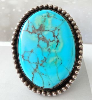 Huge Vintage Southwest Native American Sterling Silver Turquoise Ring S 10