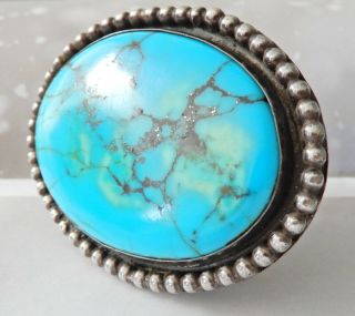 Huge Vintage Southwest Native American Sterling Silver Turquoise Ring S 10 4