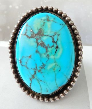 Huge Vintage Southwest Native American Sterling Silver Turquoise Ring S 10 7