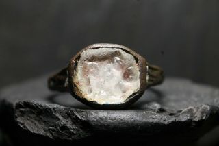 Rare Ancient Medieval Bronze Stone Ring,  Authentic Atifact,  13 - 16th Century Ad.