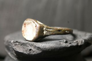 Rare Ancient Medieval Bronze Stone Ring,  Authentic Atifact,  13 - 16th Century AD. 2