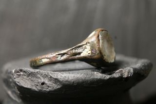 Rare Ancient Medieval Bronze Stone Ring,  Authentic Atifact,  13 - 16th Century AD. 3