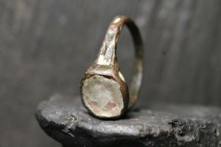 Rare Ancient Medieval Bronze Stone Ring,  Authentic Atifact,  13 - 16th Century AD. 5