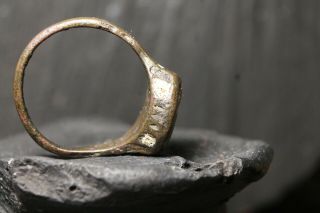 Rare Ancient Medieval Bronze Stone Ring,  Authentic Atifact,  13 - 16th Century AD. 6