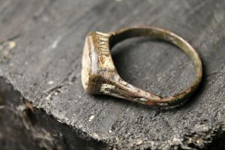 Rare Ancient Medieval Bronze Stone Ring,  Authentic Atifact,  13 - 16th Century AD. 7