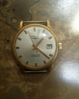 Vintage Longines Conquest Automatic 18k Solid Yellow Gold White Dial With Date