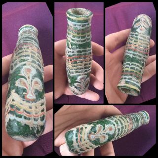 Very Rare Ancient Phoenician Green Glass Bottle,  500 Bc