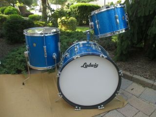 Vintage Ludwig Club Date Drum Set 20 12 14 Blue Sparkle 1960 