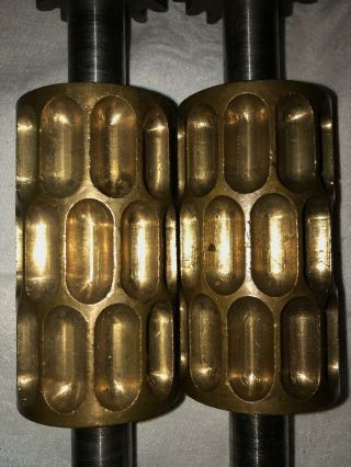 Antique Thomas Mills & Bro Large Pill Pattern Brass Candy Drop Rollers 4