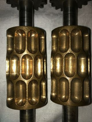 Antique Thomas Mills & Bro Large Pill Pattern Brass Candy Drop Rollers 6