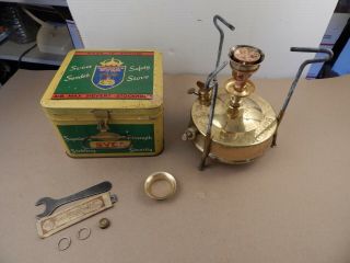 Vintage Svea 126 Camping Stove In Lithograph Tin Carrying Case