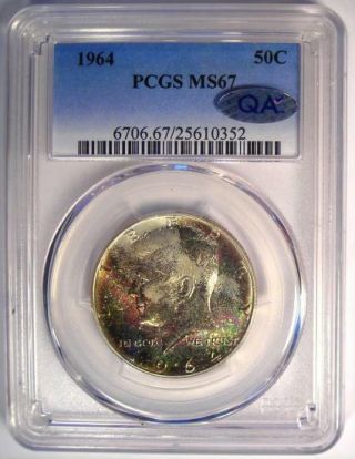 1964 Kennedy Half Dollar (50C Coin) - PCGS MS67 QA PQ - Rainbow - Rare in MS67 2