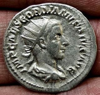 Gordian Iii,  Virtvs,  238 - 239 Ad,  22mm,  4.  3g,  Ancient Roman Silver Antoninianus