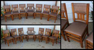 Set Of 7 Chairs (6 Reg,  1 Armchair) Mission Oak Arts Crafts Chittenden & Eastman