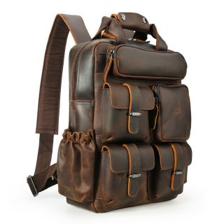 Vintage Men Real Leather Backpack Travel 14 " Laptop Daypack School Bag Satchel
